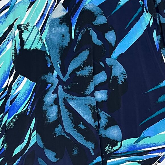 Clara Sun Woo Blouse Top Blue Floral Abstract Asymmetric Hem Tunic Art To Wear S - Picture 7 of 9